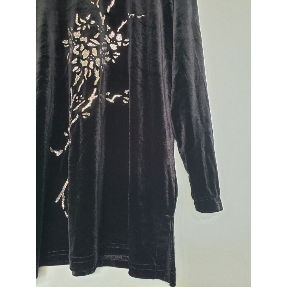 Vtg Y2K Impressions of California Womens S Black Velour Tunic Silver Glitter - Picture 3 of 5